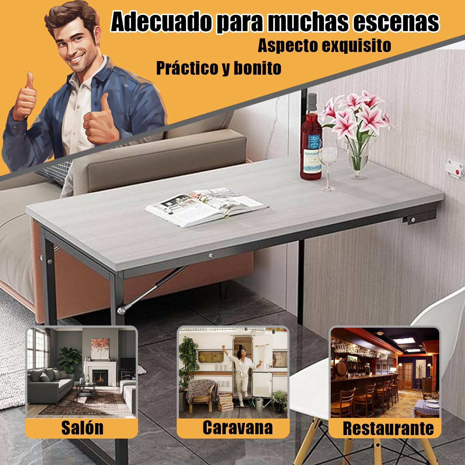 Mesa Abatible Pared Plegable Cocina - Escritorio Compacto, Diseño Minimalista para Espacios Pequeños, Fácil Montaje