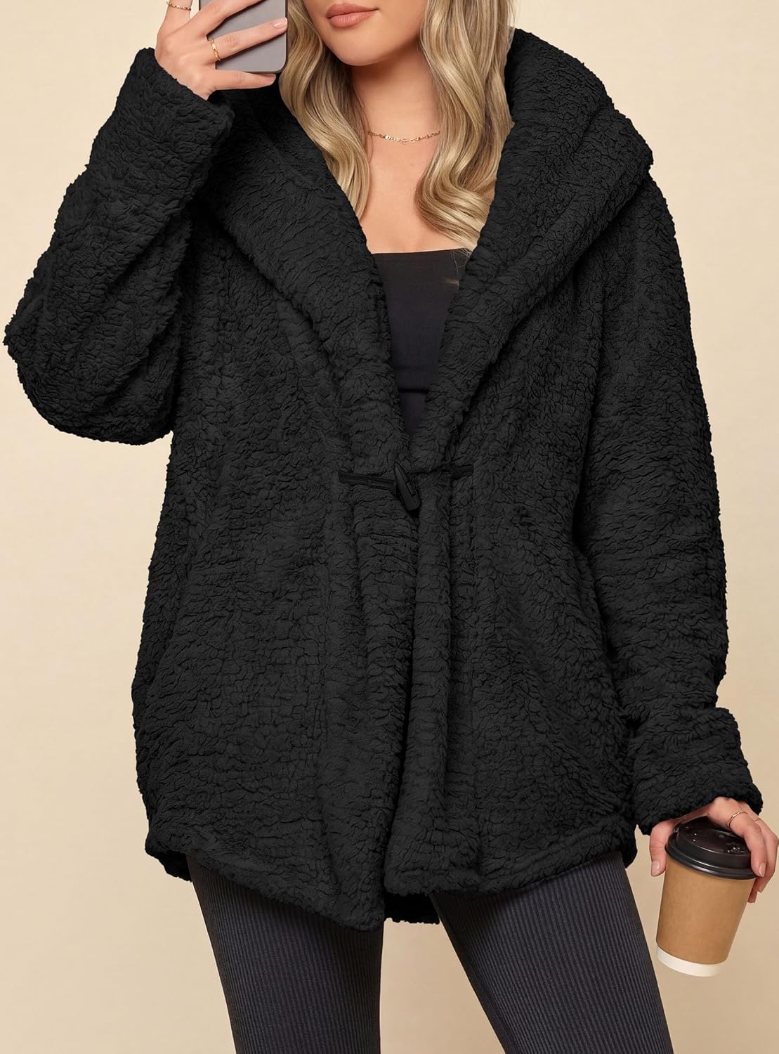PRETTYGARDEN Women's Winter Warm Coats Hooded Faux Fur Sherpa Jacket