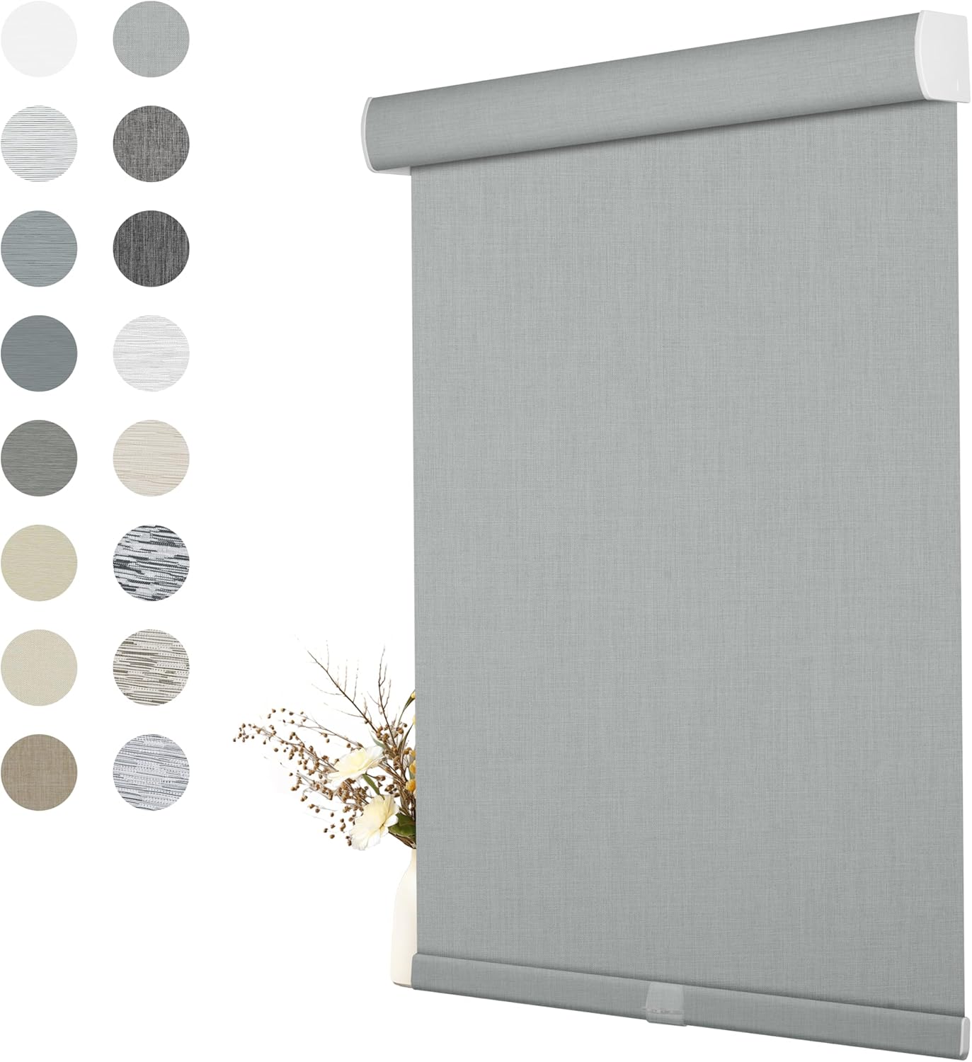 BERISSA Cordless Blackout Roller Shades for Windows,Free-Stop Linen Fabric Windows Blinds with Cassette Valance,Thermal Insulated UV Protection Roller Blinds for Home Office.Custom Color.Custom Size