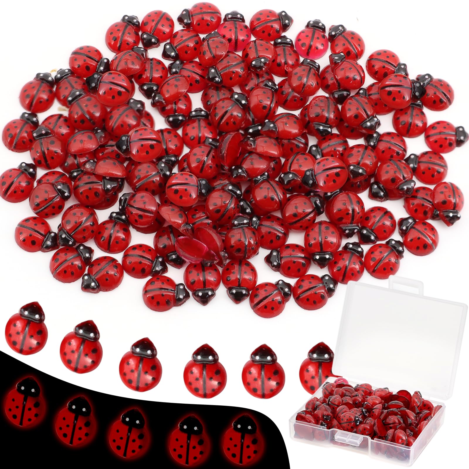 Photo 1 of 120PCS Mini Luminous Ladybug, Tiny Resin Ladybug Miniature Figurines, Glow in Dark Animals for Fairy Garden Dollhouse Micro Landscape Decor