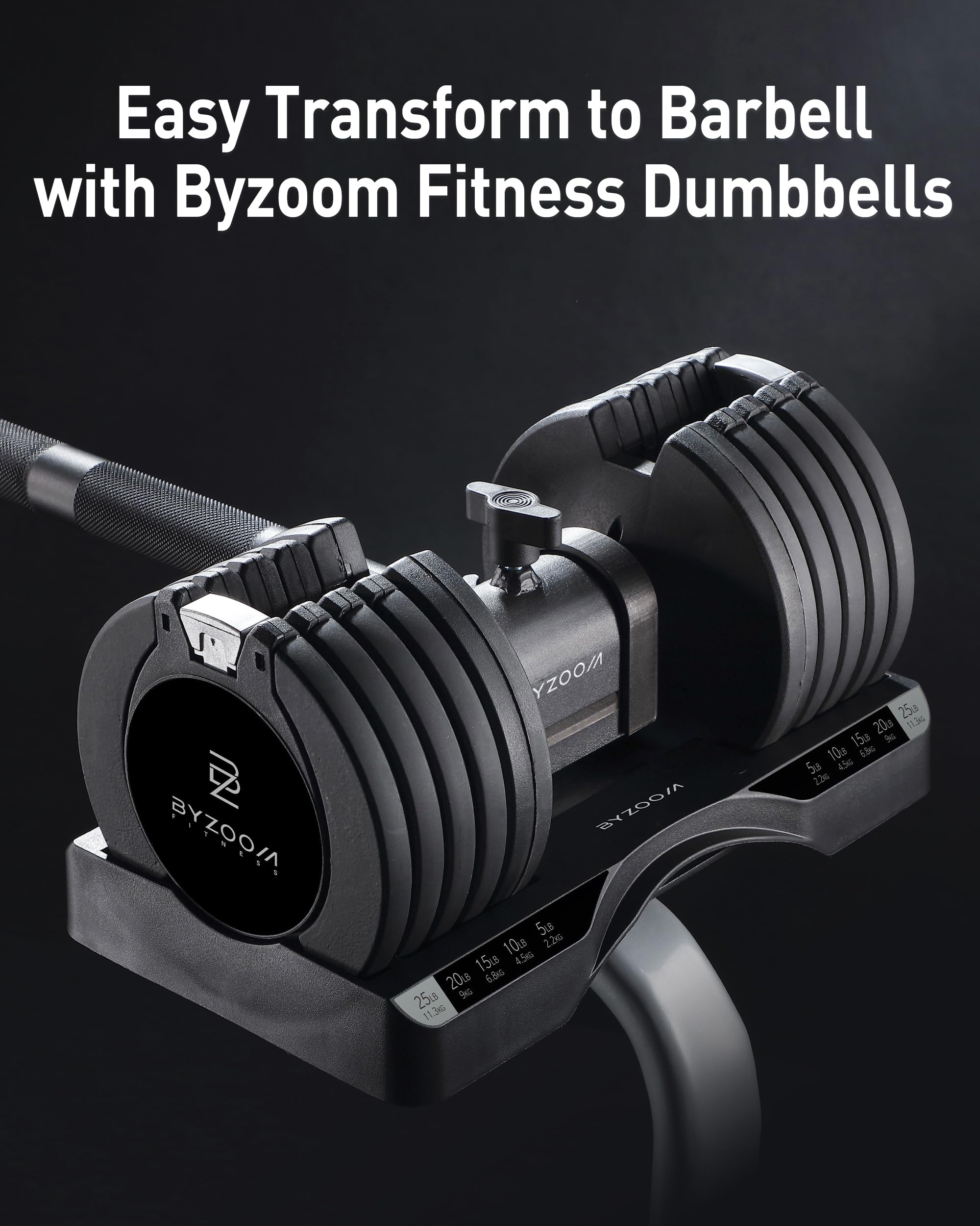 BYZOOM FITNESS Easy Bar Exclusive for BYZOOM FITNESS Adjustable Dumbbell to Barbell for Weight Training Fitness Exercise Full Body Workout for Home Gym Woman Beginner Black