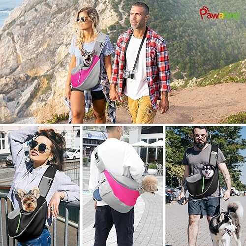 Miniatura 7 de Pawaboo Bolsa transportadora para perros con cordón para mascotas, con cordón para manos libres, con correa ajustable, bolsa de malla transpirable