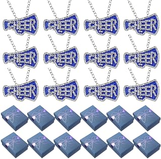 Liliaafar 12 Set Cheer Necklaces with Gift Boxes Megaphone Charms,Blue