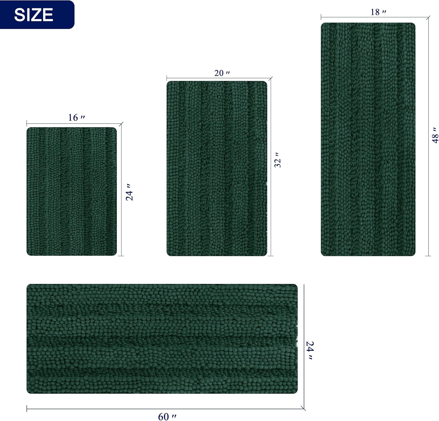 subrtex Bathroom Rugs Chenille Bath Rug Striped Plush Bath Mat Soft Rugs for Bathroom Water Absorbent Shower Mat Quick Dry Machine Washable(Green,20"x32") : Home & Kitchen