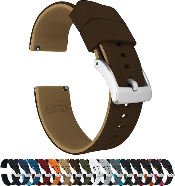 Barton Elite Silicone Watch Bands - Quick Release - Choose Color - 18mm, 19mm, 20mm, 21mm, 22mm, 23mm & 24mm Watch Straps (Stainless & Black Buckle Available) - 1