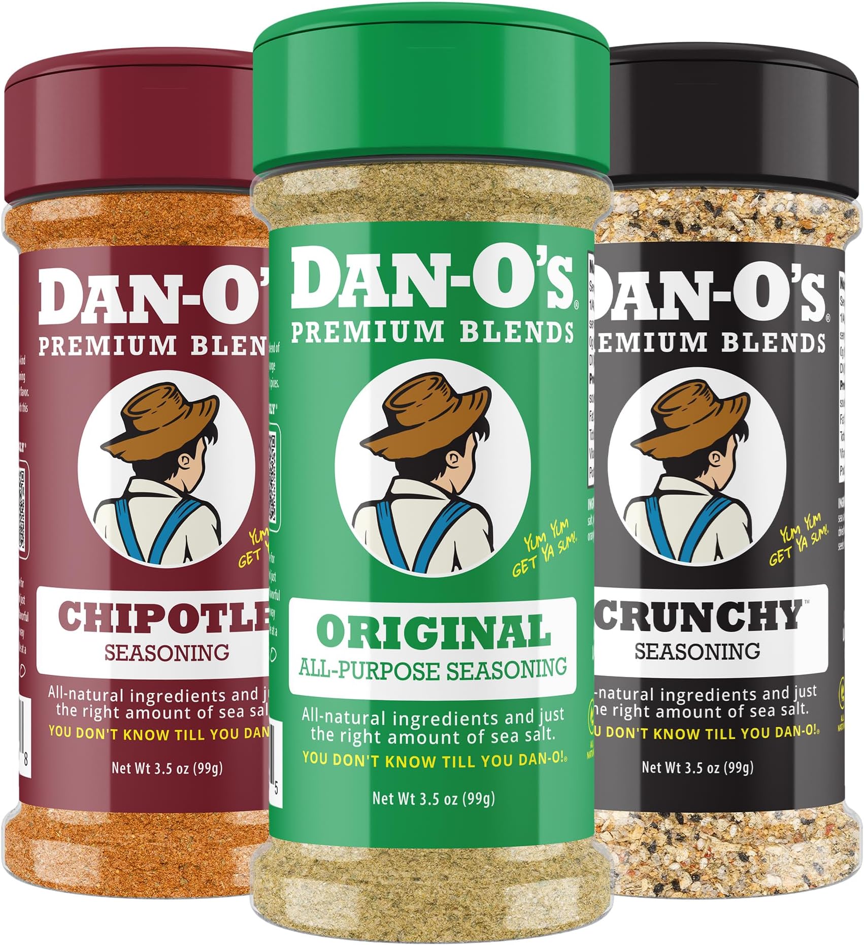 Dan-O's 3 Bottle Seasoning Set, Small Bottles, 3 Pack, Includes Original, Crunchy and Chipotle Seasonings, Sugar Free, Zero Calorie, Use this Seasoning Kit to Craft a Marinade, Dry Rub or Sauce