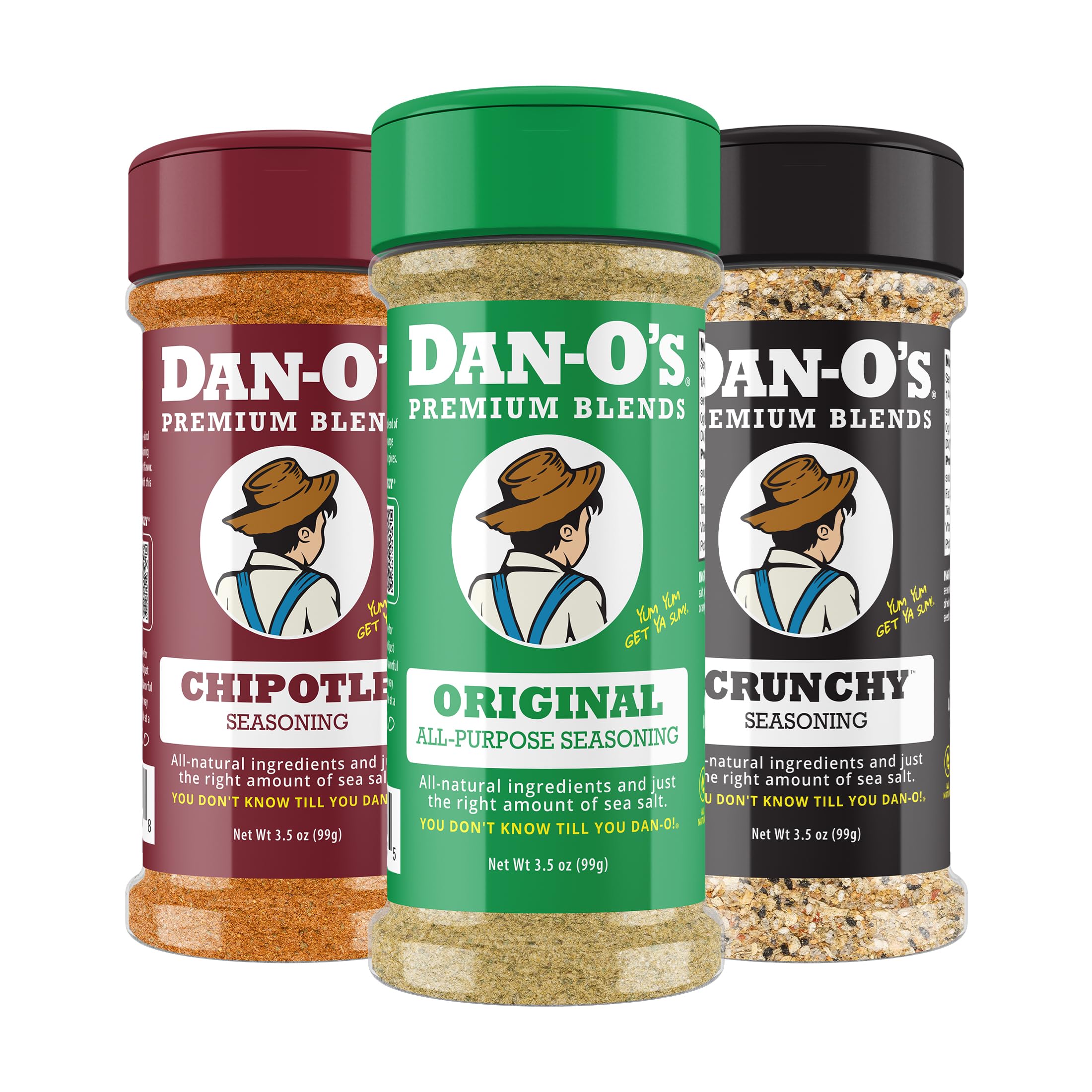 Dan-O's 3 Bottle Seasoning Set, Small Bottles, 3 Pack, Includes Original, Crunchy and Chipotle Seasonings, Sugar Free, Zero Calorie, Use this Seasoning Kit to Craft a Marinade, Dry Rub or Sauce