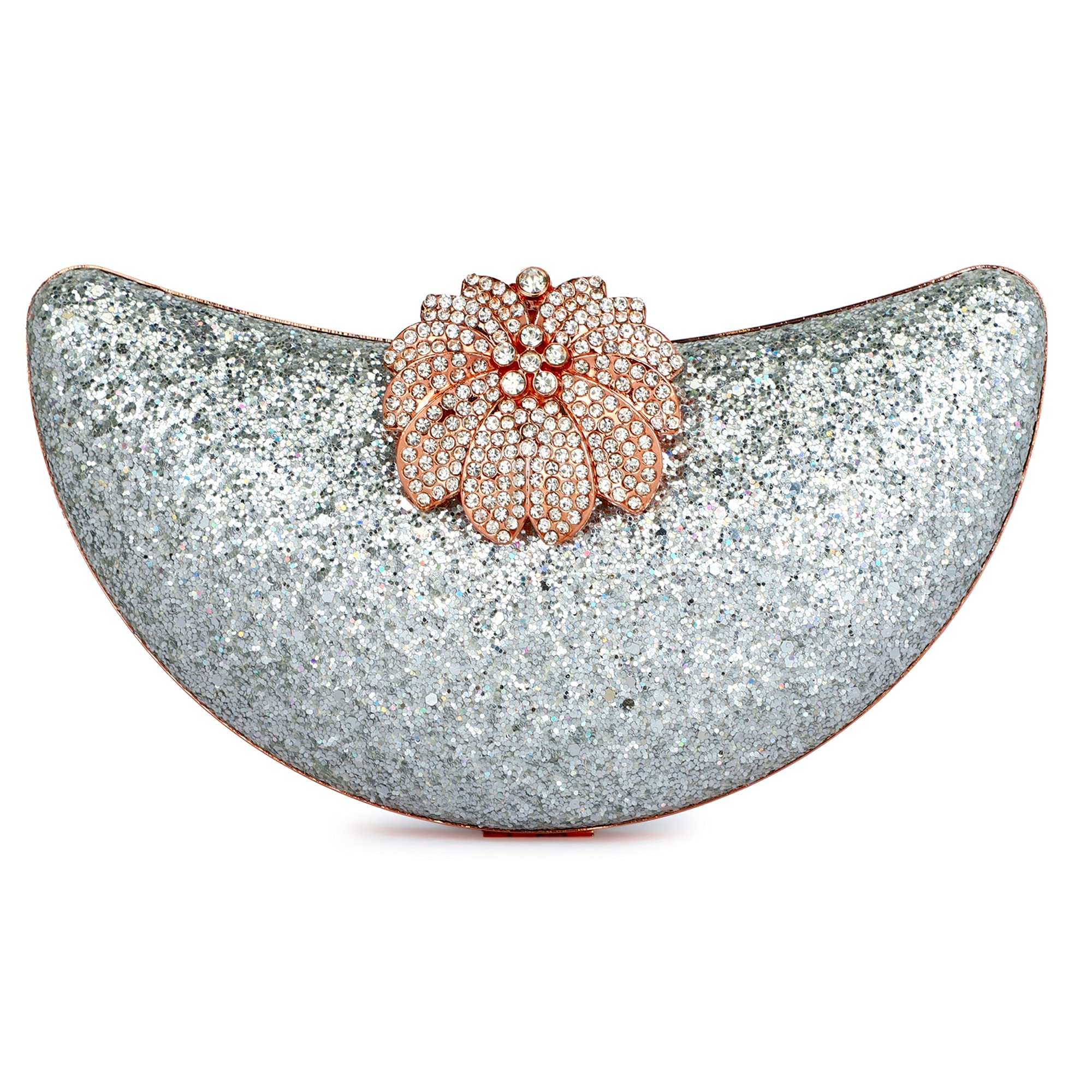 Handicraft Women’s Half Moon Shaped Clutch – Designer Evening Bag, Bridal Purse & Party Clutch with Decorative Clasp – Wedding & Special Occasion Handbag