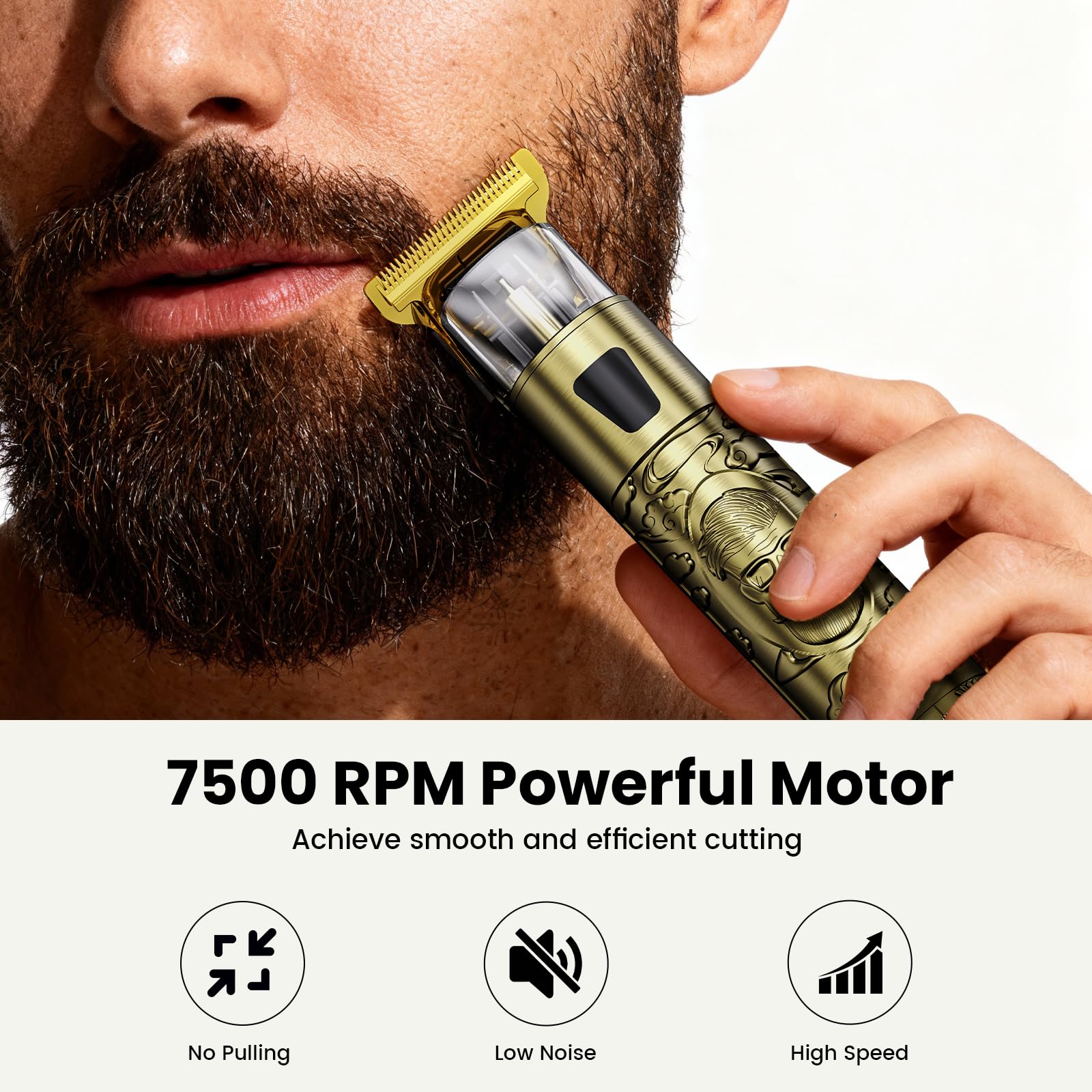 Yineel HC100 Tondeuse Barbe Homme, Tondeuse Cheveux Hommes, Rasoir Electriques Hommes, Charge Rapide Type-C, Précision Zéro avec Lame en T et Écran LCD, Cadeau Homme (Or)