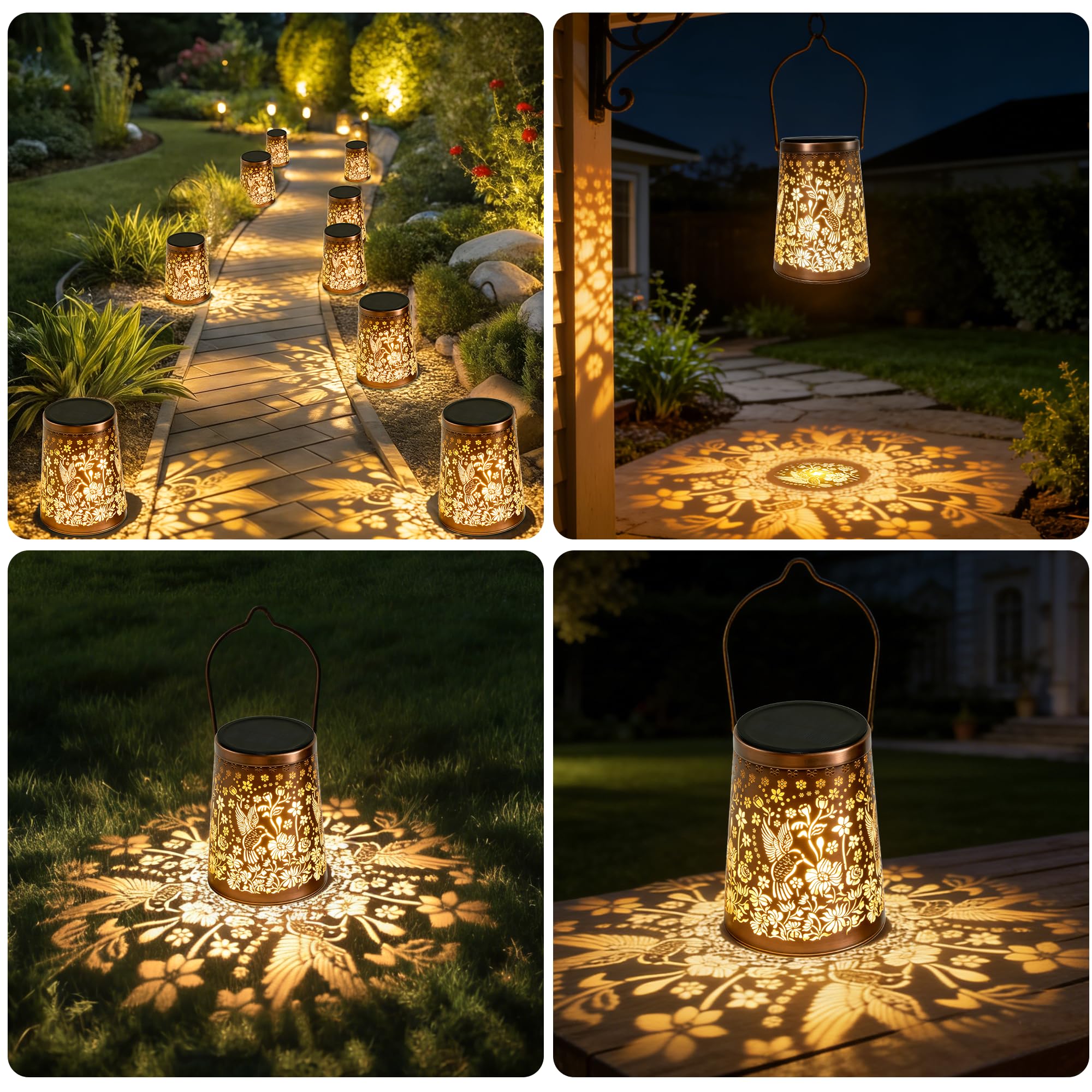 Solarlaterne für Außen 2 Stück, Kolibri Solarlampen für Außen Garten IP65 Wasserdicht Metall Solarlampen für Außen Hängend Geschenke für frauen Mama Oma für Deko Garten Balkon Terrasse
