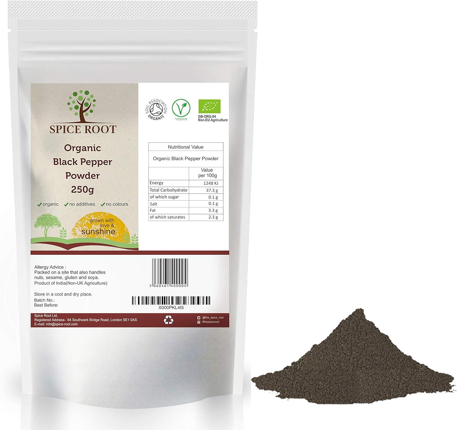 Organic Ground Black Pepper Powder 250g Premium Quality, Certified Organic Amazon.co.uk Grocery