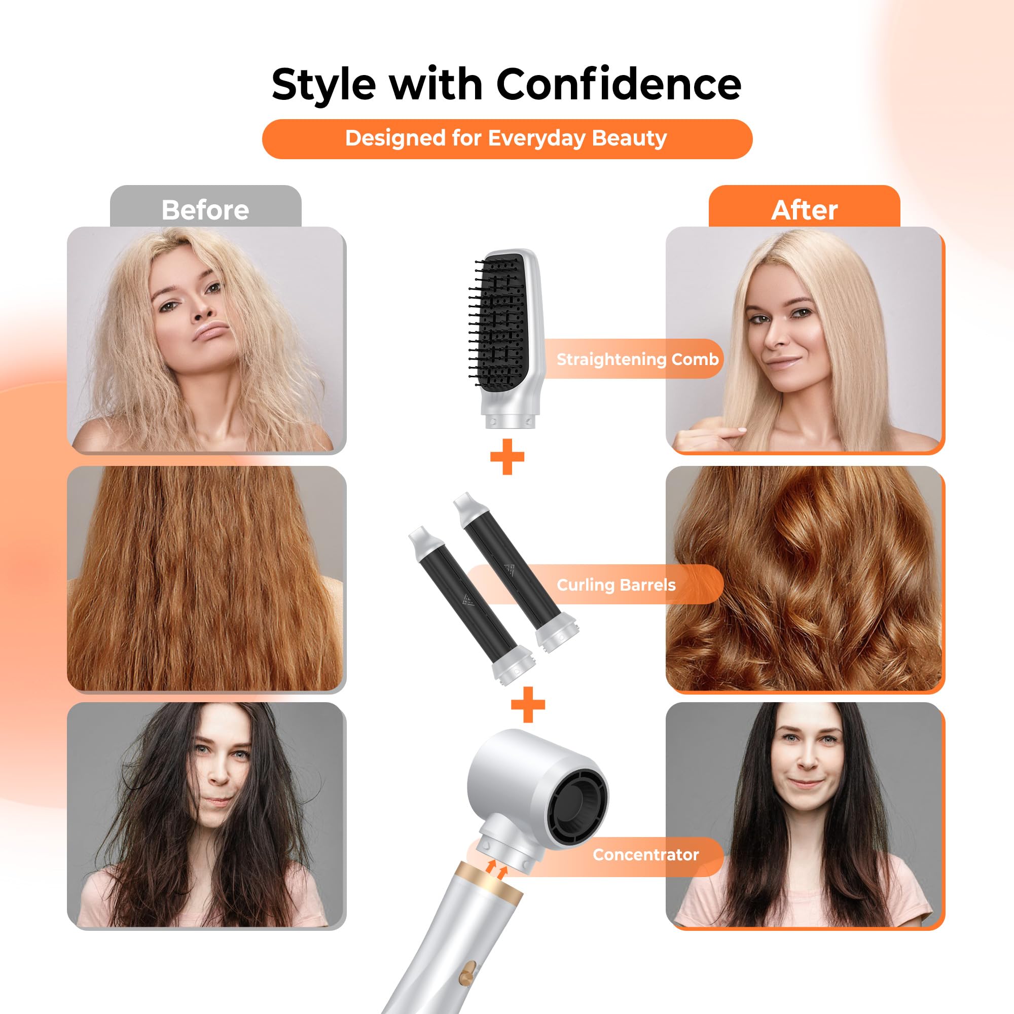 Air Styler 5 in 1 Spazzola Asciugacapelli, Hair Styler 1000W Multistyler con Arricciacapelli Automatico Spazzola Rotante per Capelli Spazzola Lisciante per Volume, Lisciare, ricci, Ideale Come Regalo