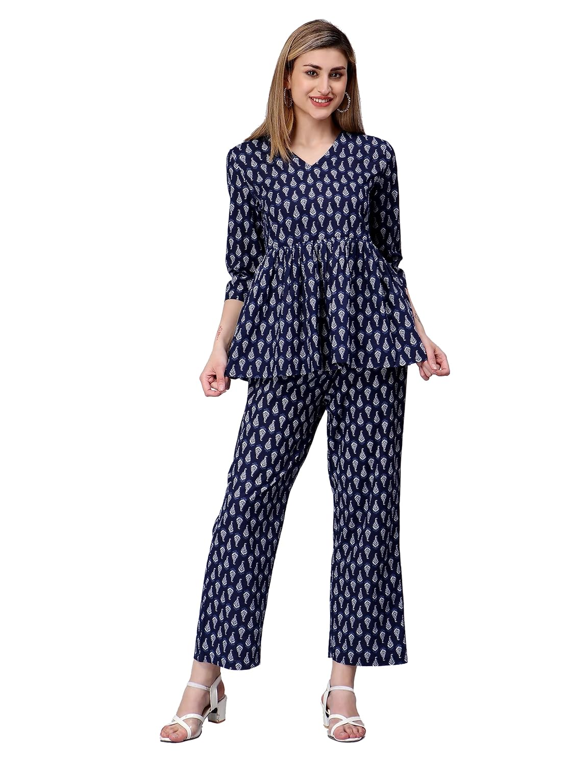 Celebravo Women’s Pure Cotton Printed Co-ord Sets | Two Piece Suit Peplum Top & Pant | 3/4 Sleeve Cord Dress for Women | Casual Wear Fashionable for Party, Office Celebravo Women’s Pure Cotton Printed Co-ord Sets | Two Piece Suit Peplum Top & Pant | 3/4 Sleeve Cord Dress for Women | Casual Wear Fashionable for Party, Office