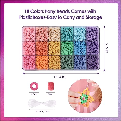 Miniatura 2 de Cuentas de poni de 0.354 in, más de 4500 piezas de cuentas de pony Kandi surtidas de arcoíris, juego de manualidades para hacer pulseras, kit de
