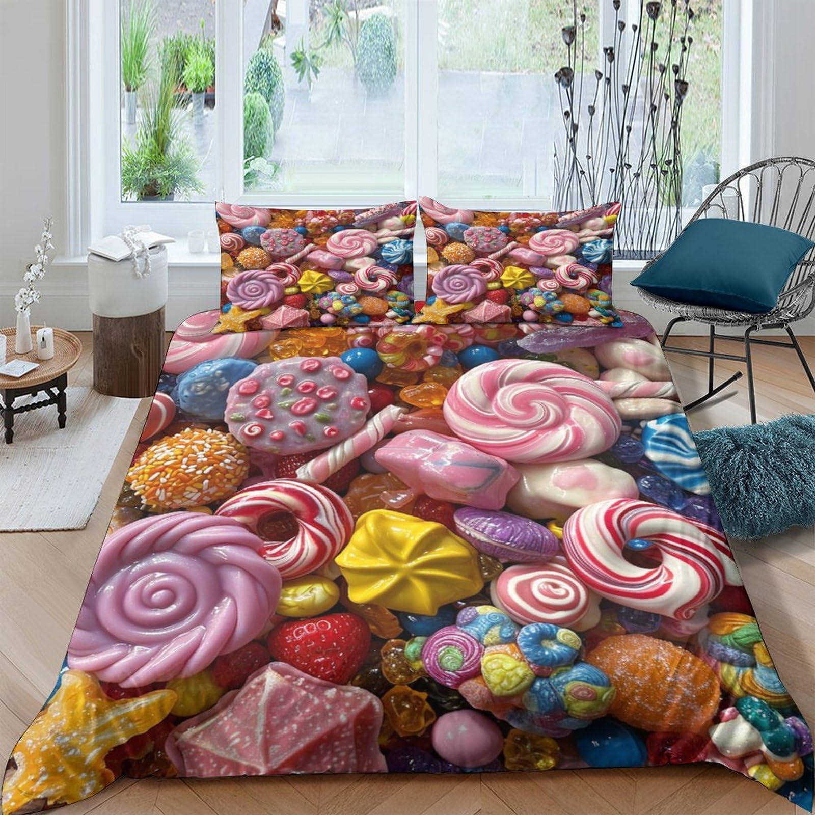 Parure de lit bonbons imprimé 3D housse de couette respirante double