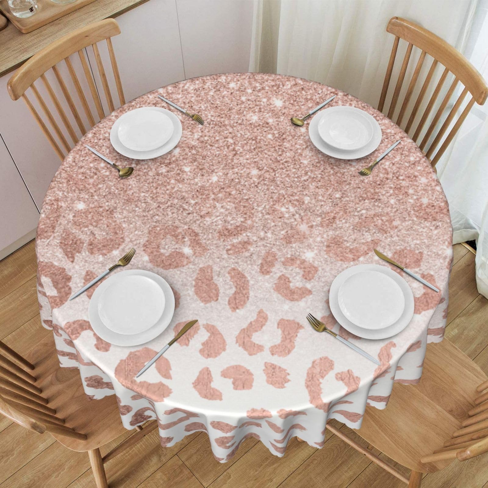 DCEHGEW 60 In Round Tablecloth with Lace, rose gold glitter Printed Oilproof & Washable Fabric Picnic Table Cloth Table Covers