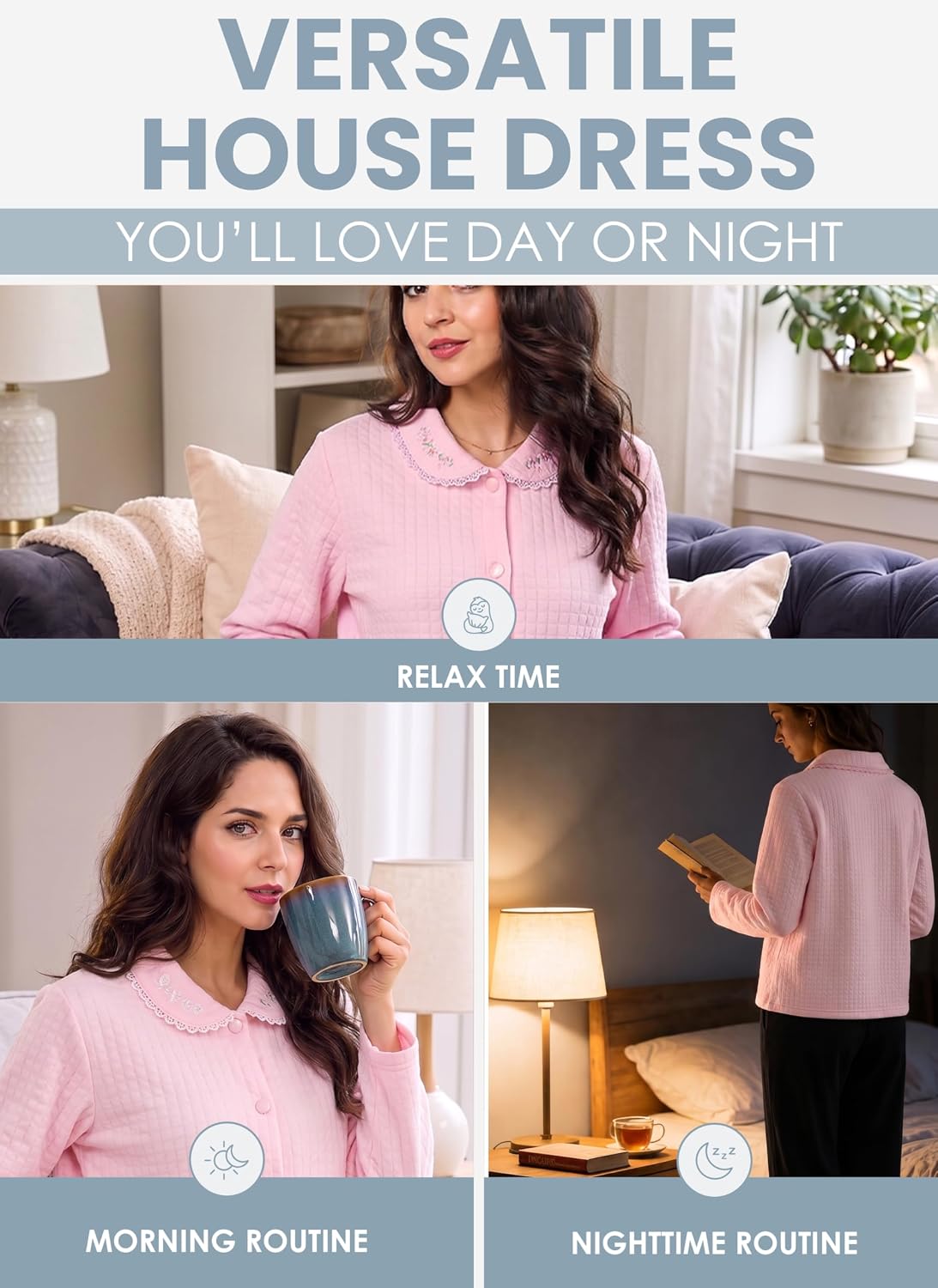 Casual Nights Women's Soft Bed Jacket, Button Front Long Sleeve Sleep Top with Pockets