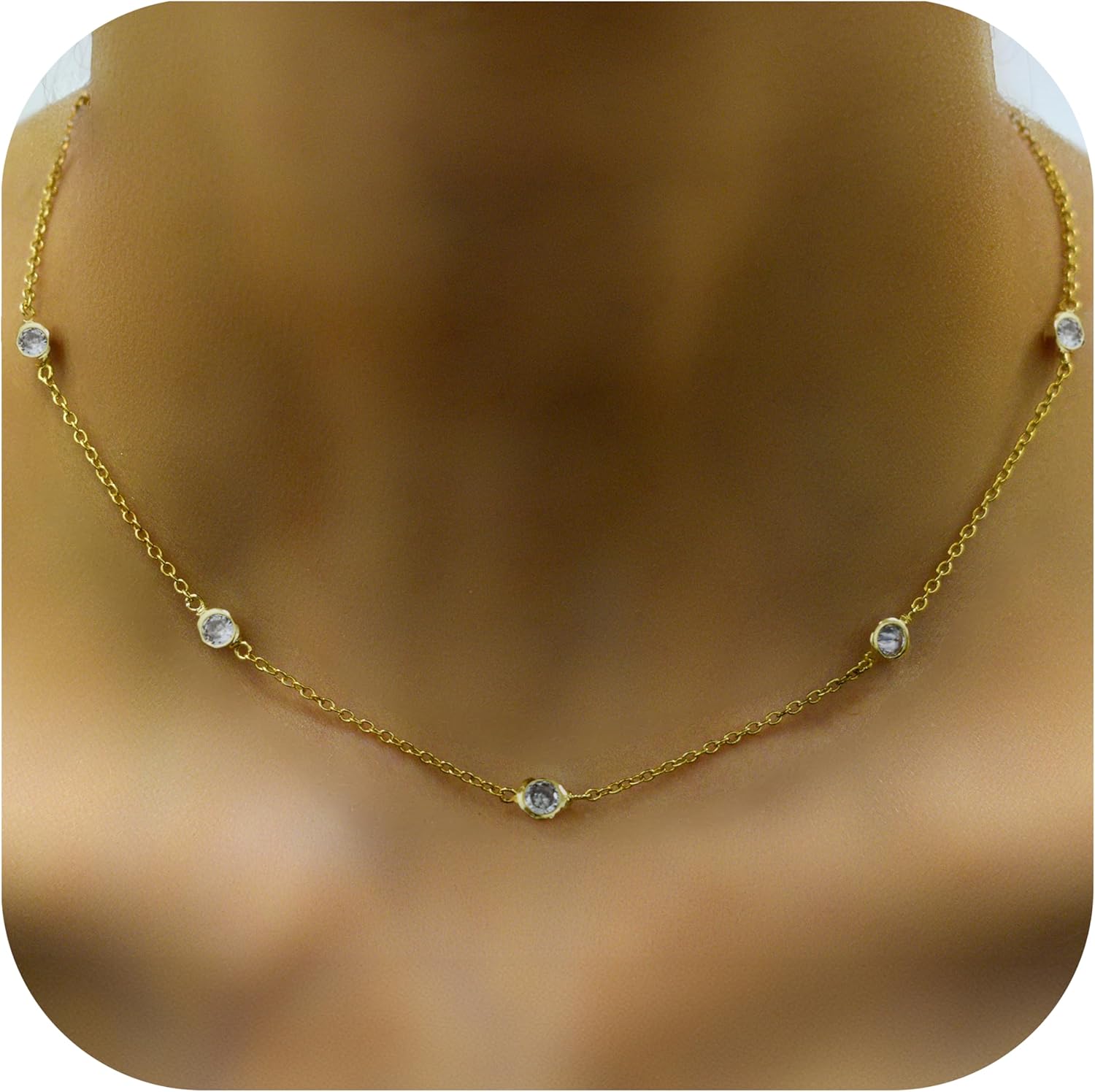 14k Gold/Silver/Rose Plated Pearl Necklaces for Women | Simulated Diamond By The Yard Station Necklace | Dainty Solitaire Pendant Necklace with station Cubic Zirconia - Womens CZ Chain Necklace