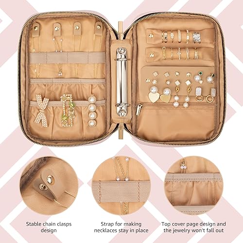 Miniatura 4 de Allinbag Bolsa organizadora de joyas de viaje con 5 páginas grandes transparentes y 10 rejillas, organizador de collares de viaje transparente y