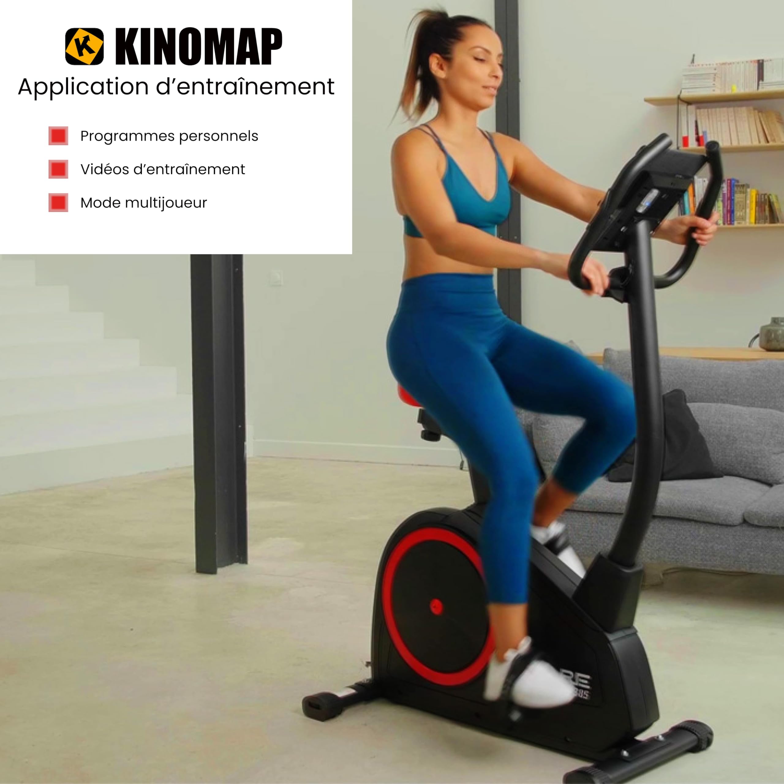 CARE FITNESS - Vélo d’Appartement CV-385-24 Niveaux de Difficulté - 24 Programmes - Compteur LCD Rétro-éclairé - Cardiofréquencemètres - Compatible avec l'application Kinomap - Port USB Noir