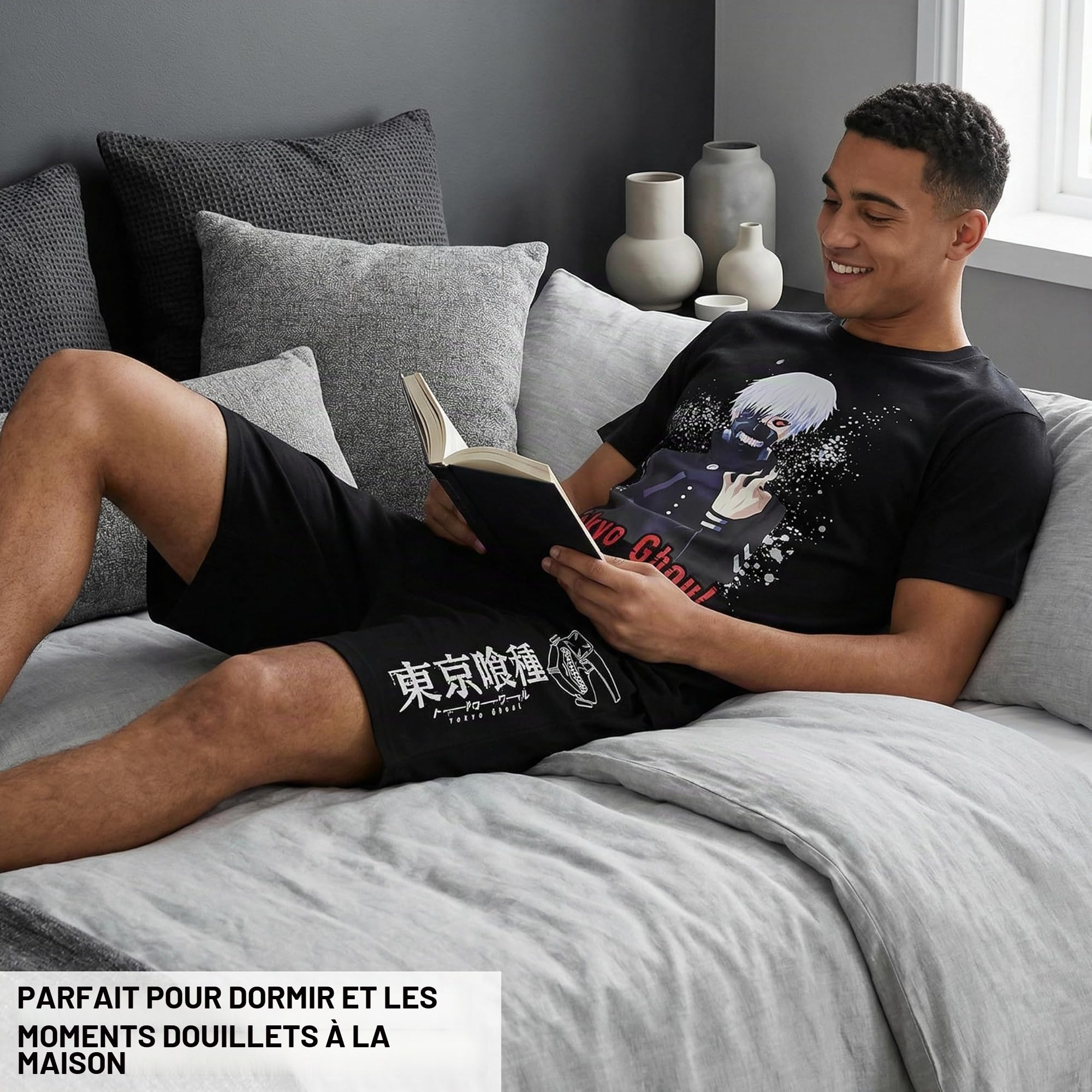 Get Trend Attack on Titan | Death Note | Tokyo Ghoul Pyjama Homme XS-XL, Pyjama Homme Court Coton avec T-Shirt et Short, Ensemble Pyjama Homme Été, Idée Cadeau Anime