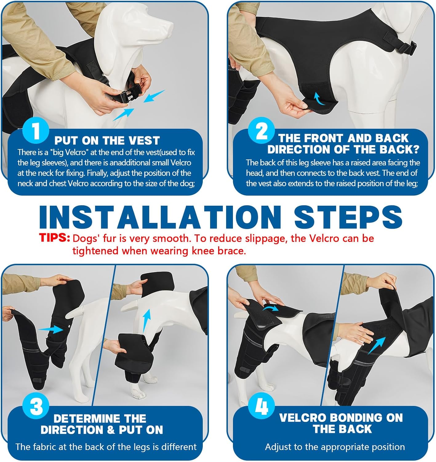 Dog Leg Braces for Torn ACL Hind Leg, with 4 Metal Stabilizers Support,Adjustable Dog Knee Braces for Back Leg, CCL, Luxating Patella, Ligament Injuries, Hip Dysplasia, XS