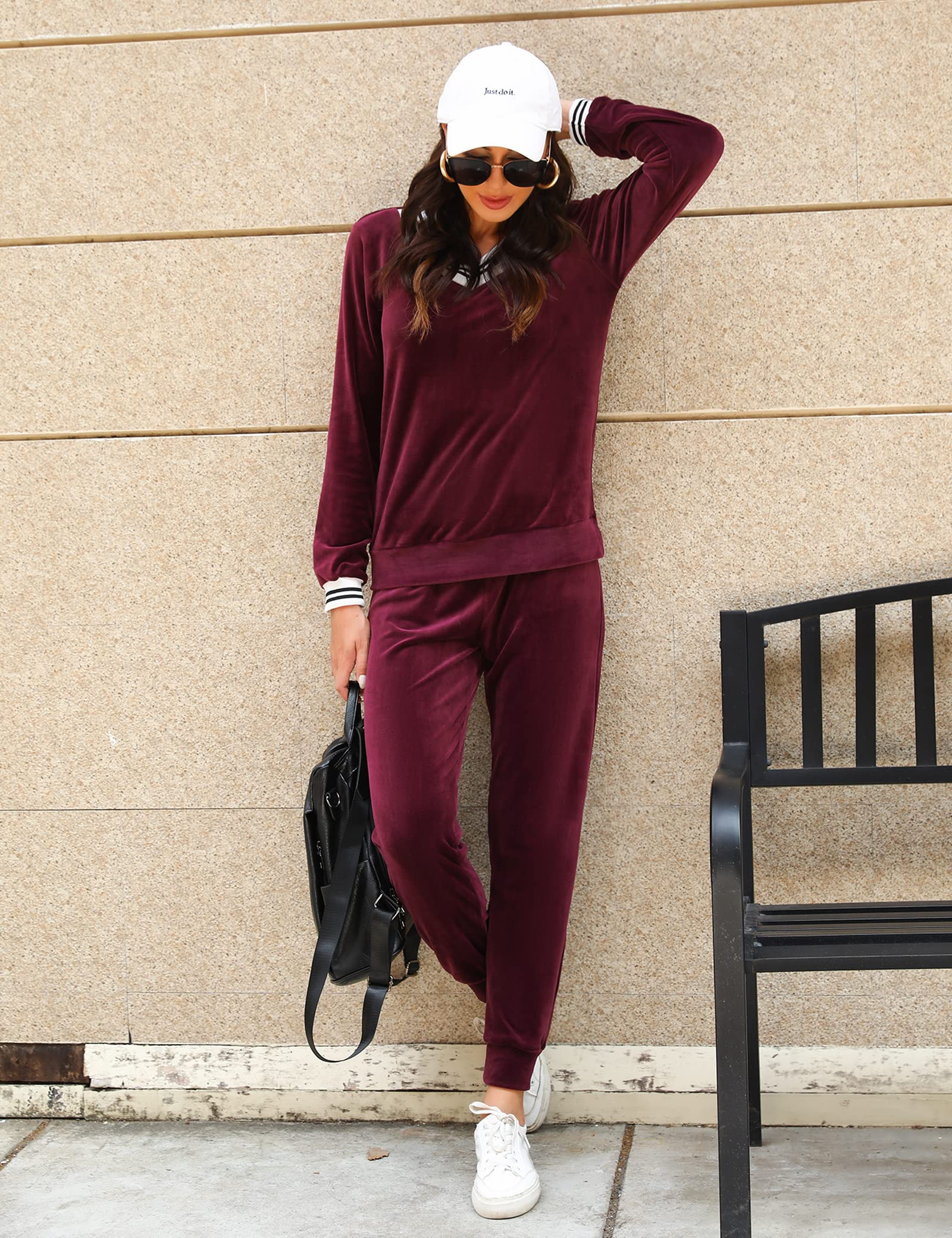 Totatuit Donna da Ginnastica in Velluto Tuta da Casa Set Tuta Sportiva Casual Pigiami Due Pezzi Pigiama Donna Pile Set Inverno da Yoga Jogging Training Sportwear con Coulisse