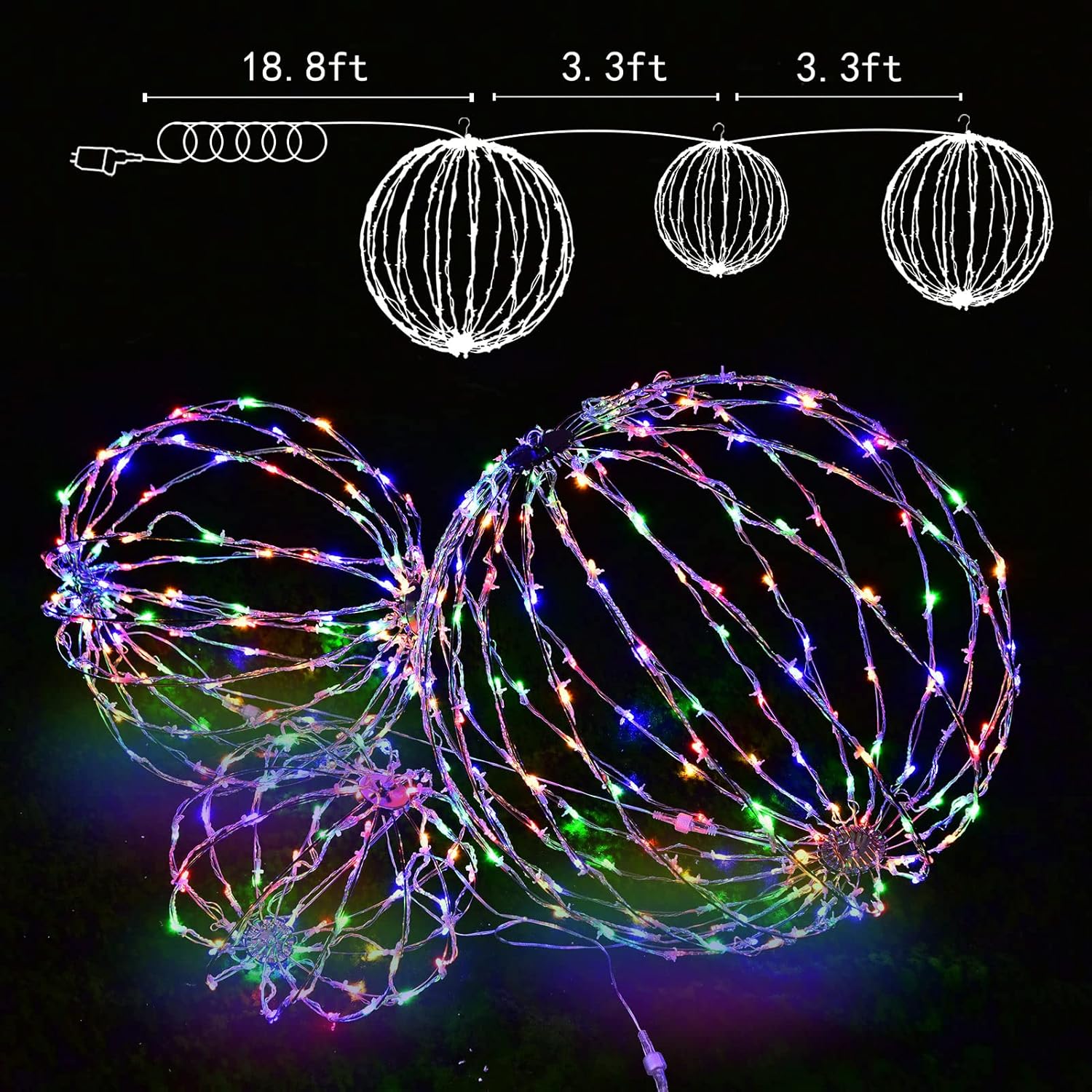 COVFEVER Set of 3 Outdoor LED Ball Lights, Large Folding Lighted up Ball Decoration Indoor Outside Hanging for Valentines Day, Birthday, Wedding, Holiday Party, Tree Decor (Multicolor) : Everything Else