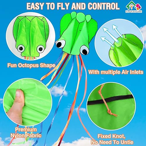Miniatura 3 de Octopus Kite - Paquete de 3 cometas para adultos fáciles de volar, hermosas cometas gigantes grandes en 3D con cuerda de cometa, cometas para niños