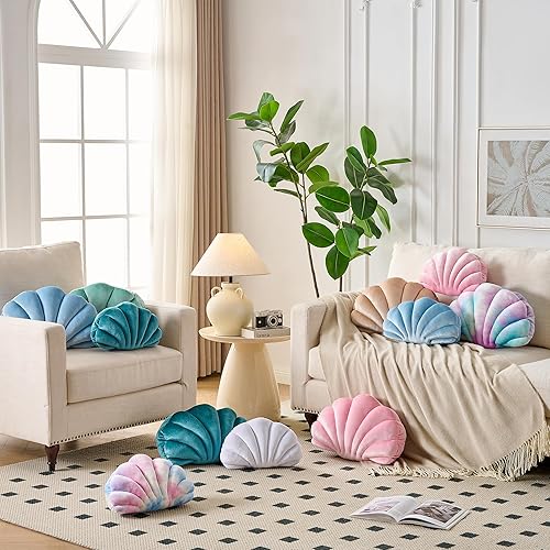 Miniatura 4 de Seashell - Almohada decorativa con forma de cáscara, almohada de playa con inserto 3D, almohada de terciopelo suave, decoración del mar y el océano,