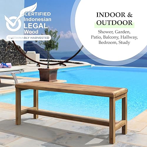 Miniatura 4 de EcoDecors Eleganto - Banco de ducha de teca con asiento de madera, banco de jardín de madera de teca natural de 47 pulgadas, banco de ducha de