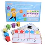 ZazzyKid Magnetic Ten-Frame Set: Math Manipulatives for Classroom Learning Counting Games for Kindergarten Kids - 6 Frames & 60 Star-Shaped Counters - Hands-on or Stick to Whiteboards