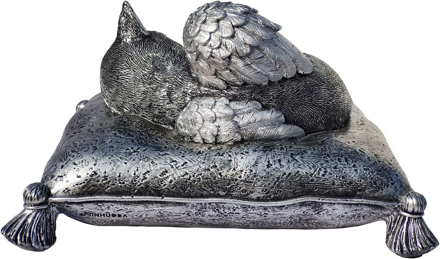WSLHFEO Angel Cat Sleeping On Pillow Cremation Urn Small Pet Memorial Statue Engraved with Your Pet's Name L8