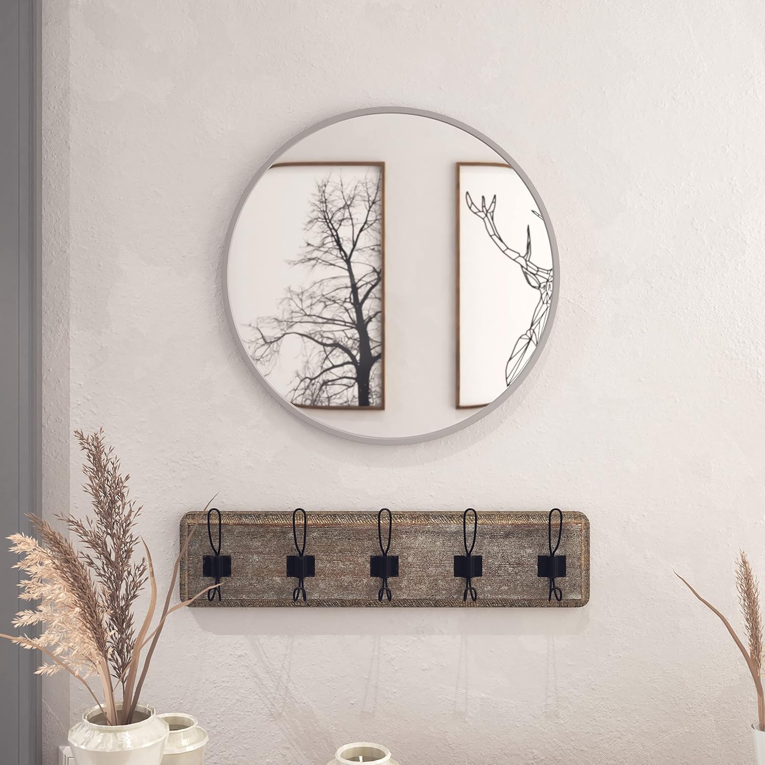 HBCY Creations Small Round Mirror, Silver 20 inch Wall Mirror for Entryway, Bathroom, Living Room and More, Modern Minimalist Mirror for Both Rustic and Boho Design and Decor