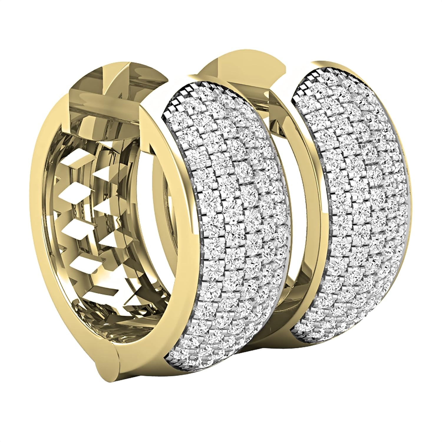 Dazzlingrock Collection Round White Natural Diamond Cluster Style Hinged Post Unisex Hoop Earrings (0.39 Ctw) in Real Solid Gold