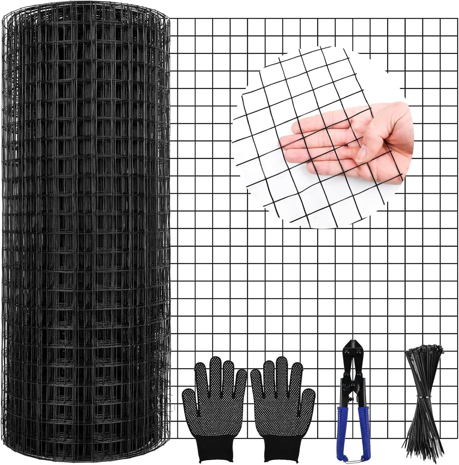 Black Hardware Cloth 1' 24in x 100ft Chicken Wire, Green Garden Fence, 19 Gauge PVC Coated Metal Welded Wire Mesh for Preventing Snakes, Raccoons, Foxes, Poultry Netting