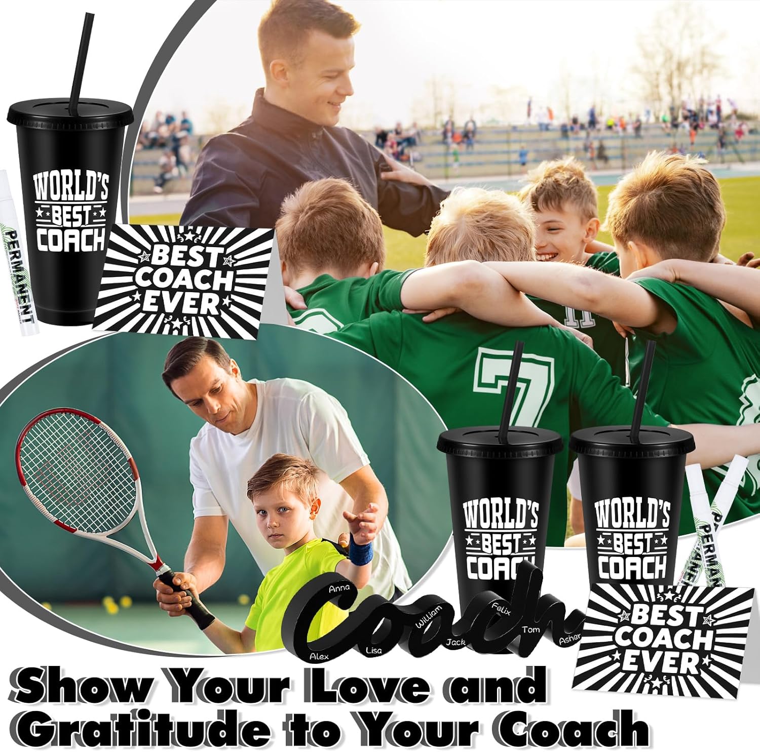 12 Pcs Coach Gifts for Men Women Coaches Appreciation Gifts Includes 3 Wood Signs 3 Cups 3 Marker Pens and 3 Greeting Cards for Soccer Football Softball Basketball Swim Coach - Image 7