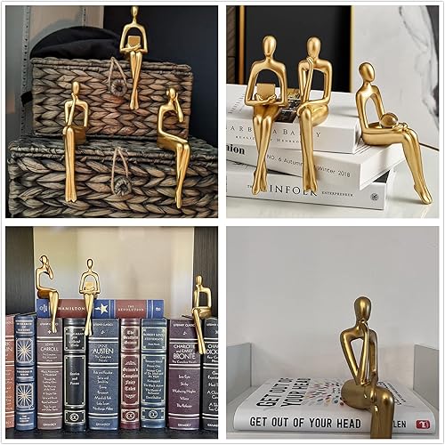 Miniatura 5 de SHENGTIAN Escultura de lectura de resina, estatua de pensador sentado negro, esculturas abstractas, detalles de decoración de estantería, oficina en