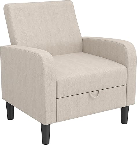 Miniatura 9 de DAGONHIL Silla de Acento para Sala de Estar, Silla de Lectura Tapizada para Dormitorio, Sillón de Tela de Lino, Sofá Individual para Sala de