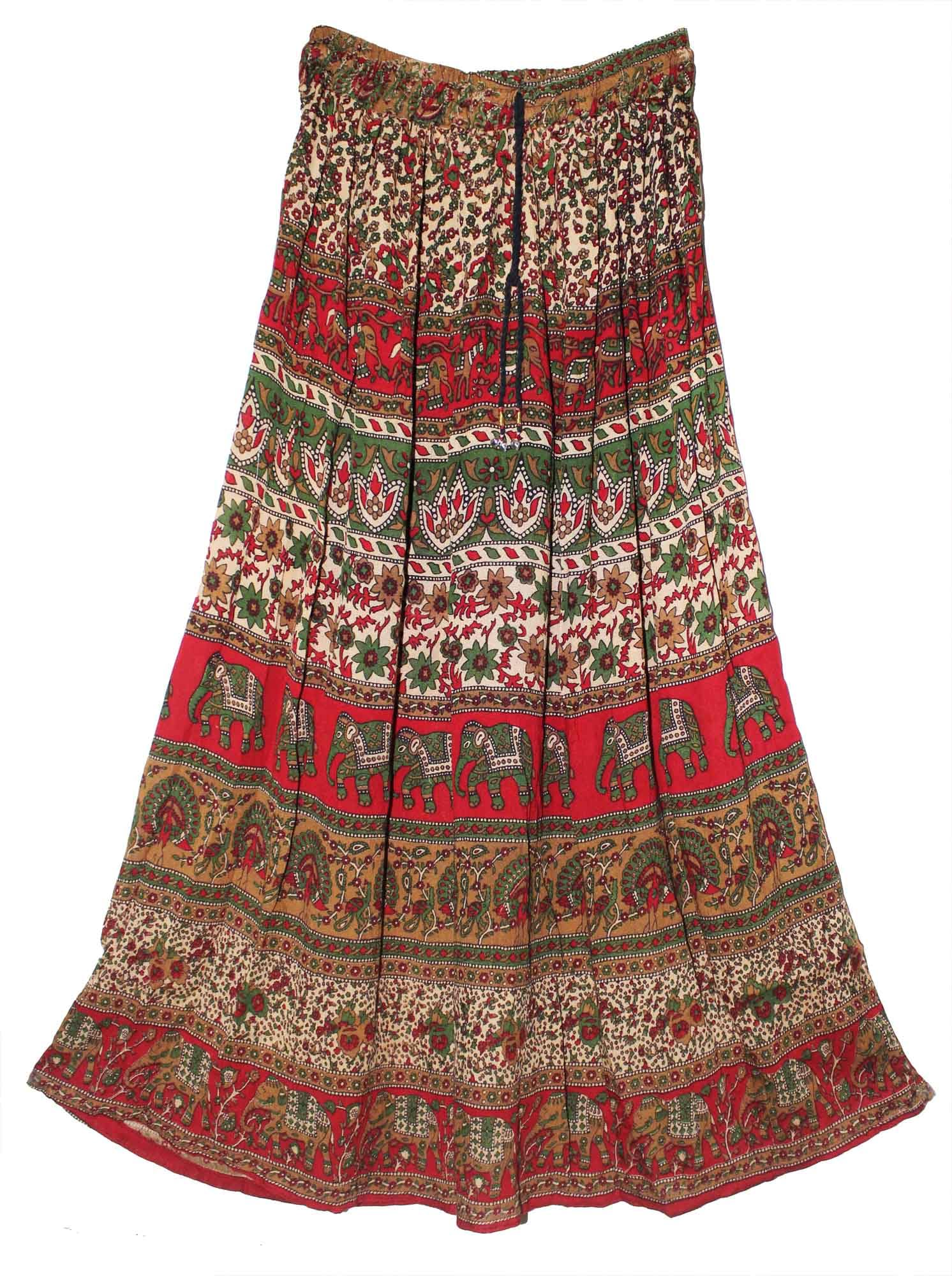 Jnb Garments Women's Printed Rayon Maxi Skirt For Ethnic Gypsy Hippie Jupe Retro Falda Boho