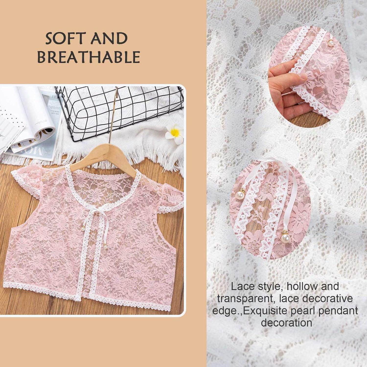 Linjinx Kids Girls Ruffled Short Sleeve Shrug Lace Hollow Floral Bolero Cardigan for School Party Casual Wear