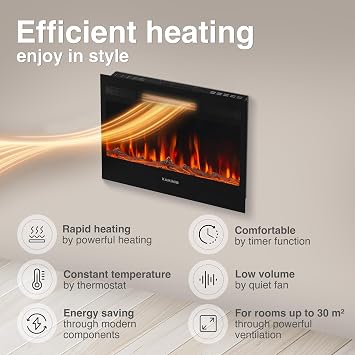 KAMINIO® Marlon PRO 30 Electric fire with heater and flame effect