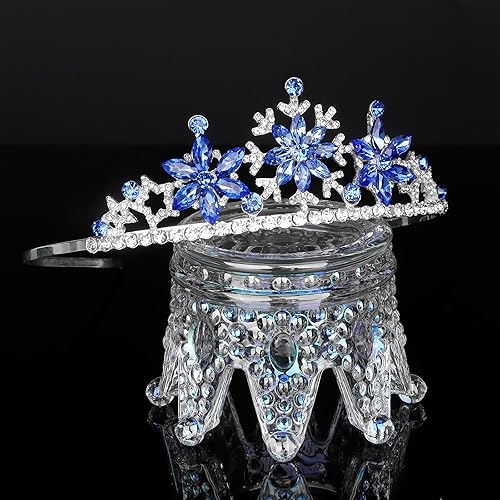 Miniatura 6 de Tiaras de Elsa de Frozen para niñas, copos de nieve, coronas de princesa para niñas, tiara y corona de cristal azul zafiro para mujeres, corona de
