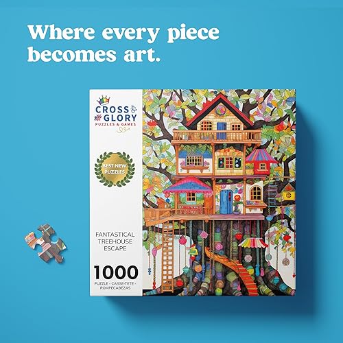 Miniatura 4 de Cross & Glory - Fantástico escape de la casa del árbol - Rompecabezas para adultos de 1000 piezas | Estilo artístico caprichoso | Divertido desafío