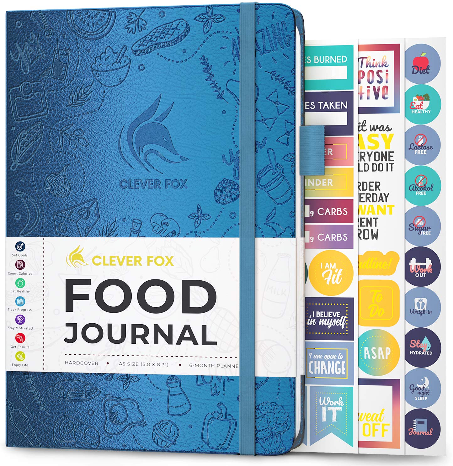 Clever Fox Food Journal - Daily Food Diary, Meal Planner to Track Calories & Nutrients, Weight Tracker Notebook, A5 (Mystic Blue)
