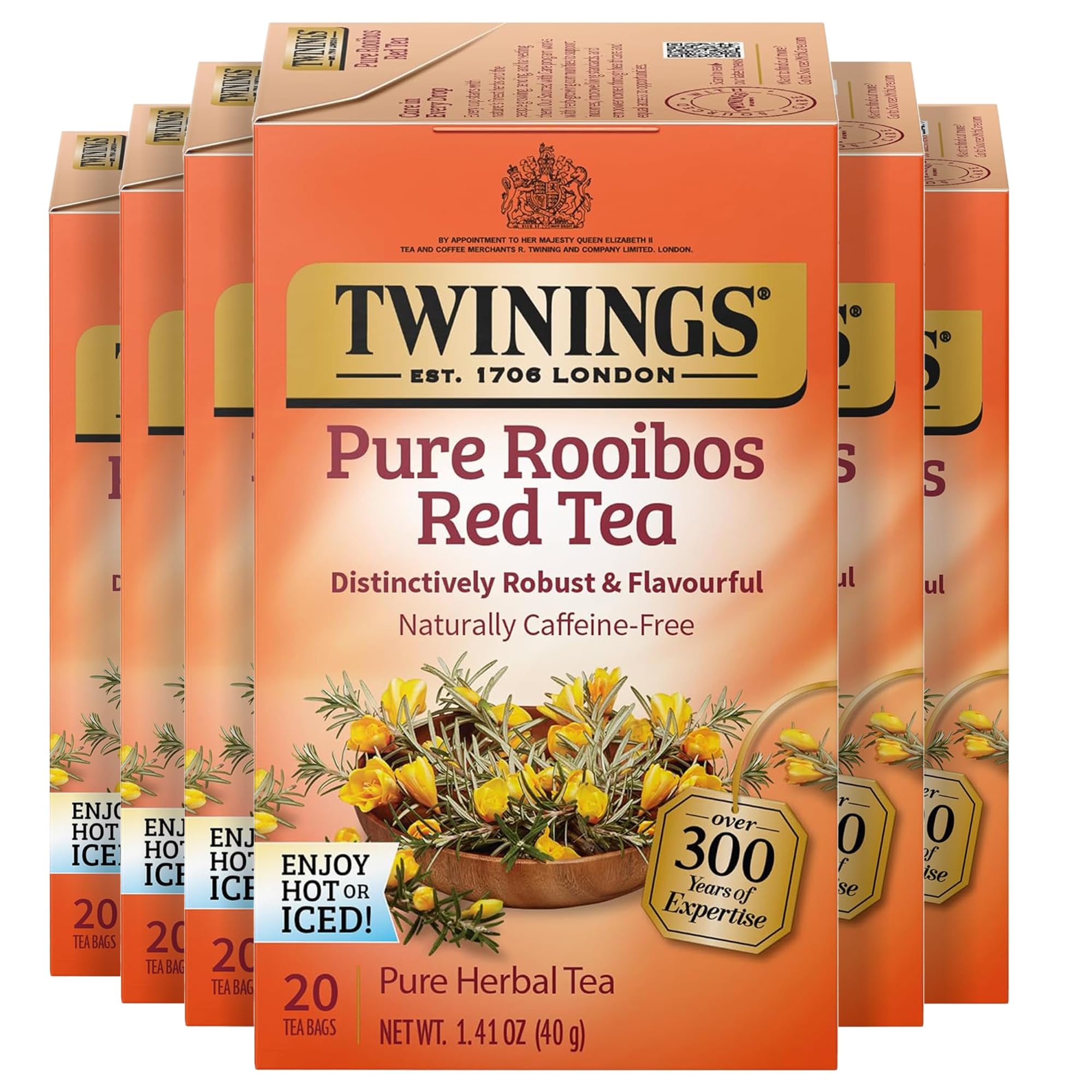 Twinings of London Pure Rooibos Herbal Red Tea Bags, 20 Count (Pack of 6)