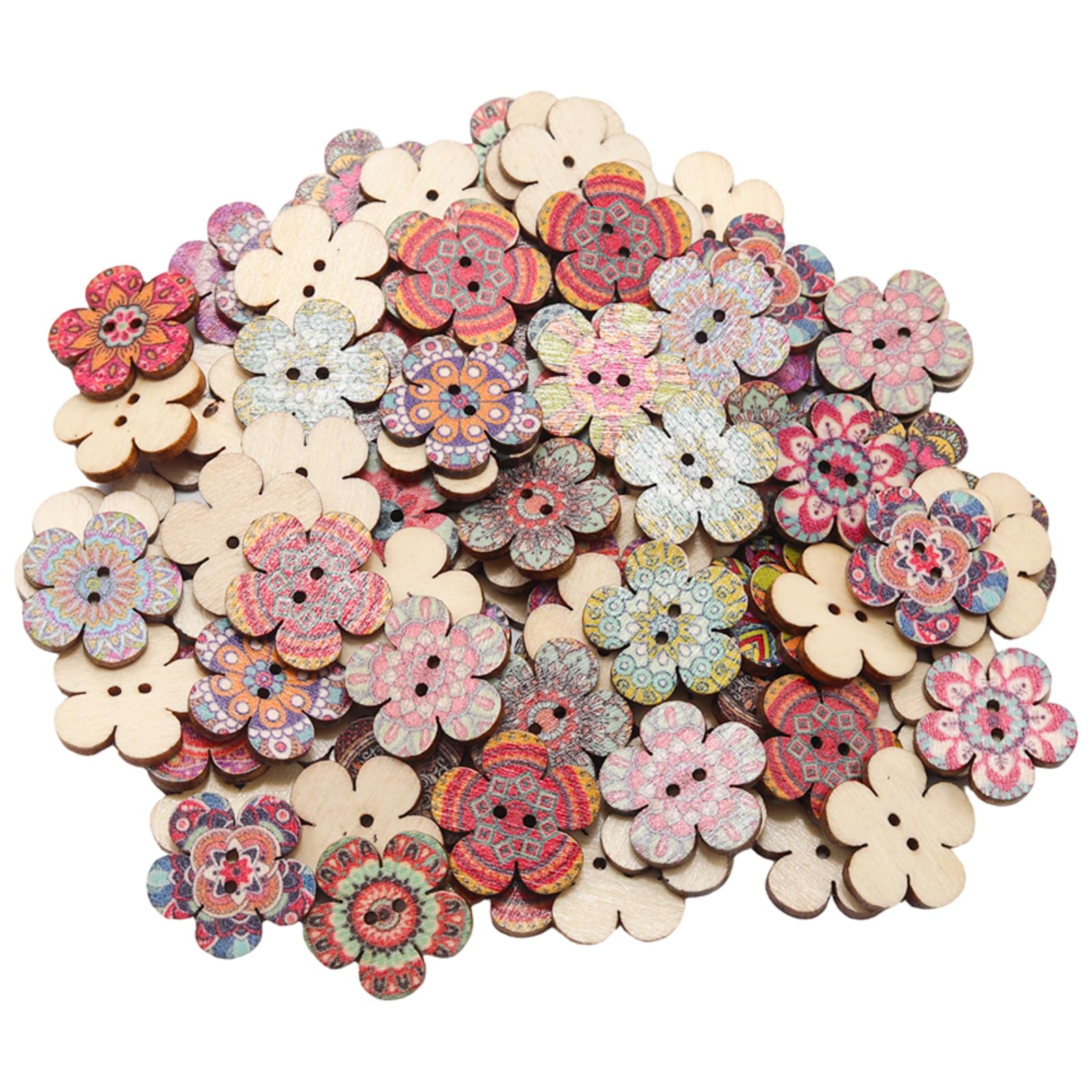 Vintage Wood Buttons - 100pcs Bulk Assorted -17