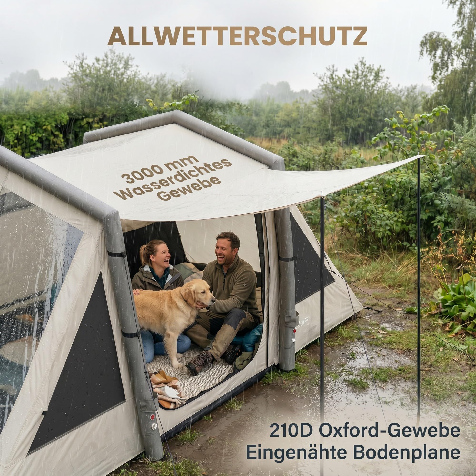 Outsunny Aufblasbares Zelt für 4 Personen mit schnellem Aufbau, verdunkelnd, Camping Zelt mit 2 Schlafzimmern, Vorraum, Fluoreszierende Fenster, Bodenplane und Heringen, wasserdicht Air Glamping Zelt