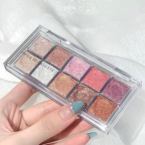 Miniatura 7 de Erinde Paleta de sombra de ojos de 10 colores  Sombra de ojos mate brillante con purpurina, ultra mezclable, alta pigmentación, aspecto natural,