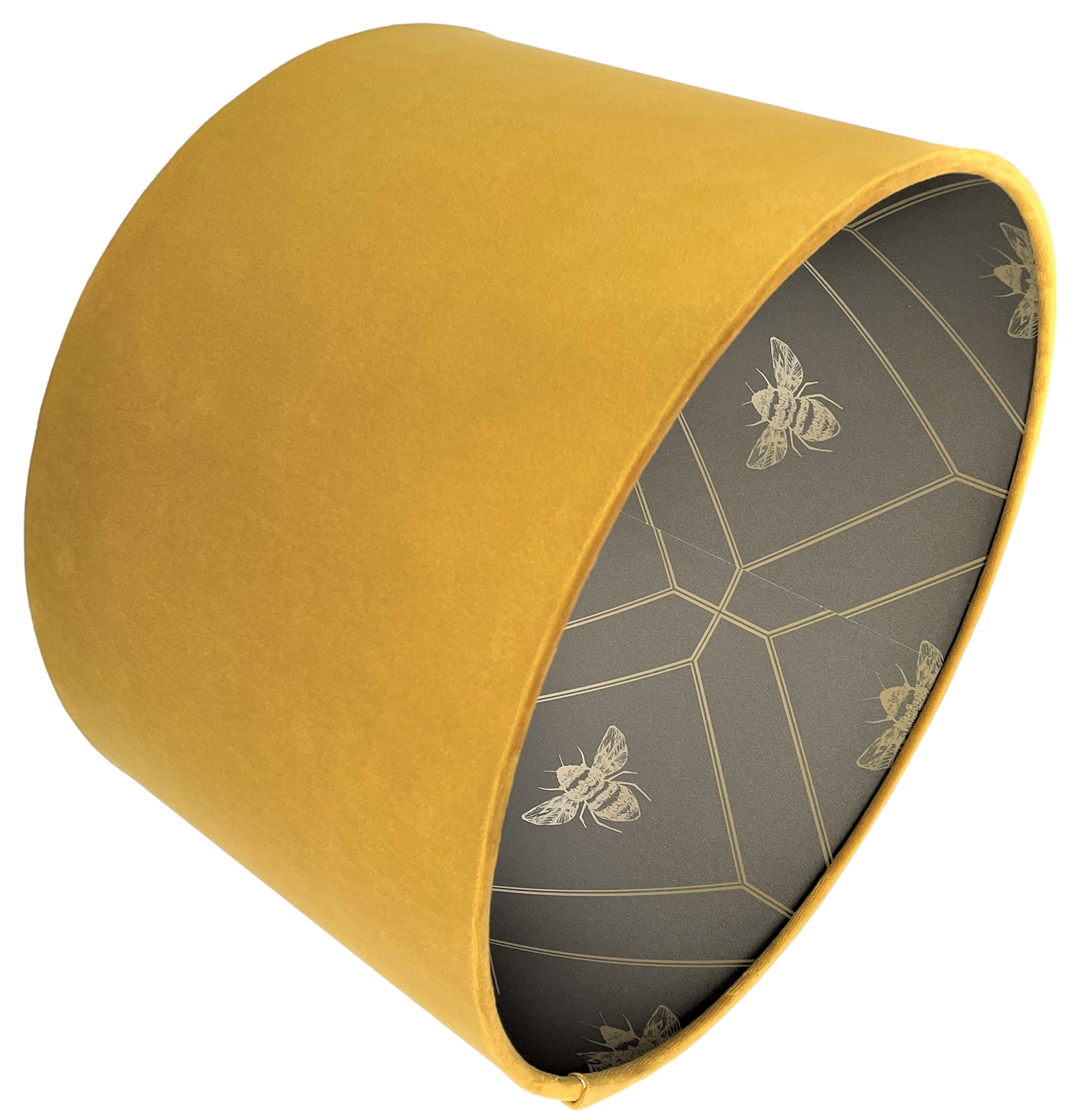 Geometric Bumble Bee Lampshade Ceiling Light Shade Modern Velvet Fabric Grey Gold Honeycomb Octagon Design Pattern Print Table Floor Lamps